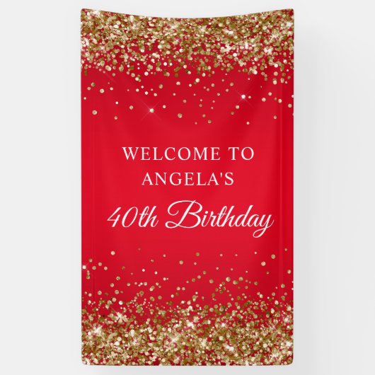 Gouden Glitter Rood 40e Verjaardag Verticaal Spandoek (Verticaal)