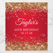 Gouden Glitter Rood 40ste verjaardag Wijn Etiket (Enkel label)