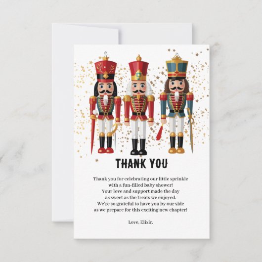 Gouden Glitter Rood & Blauw Notenkraker Baby showe Bedankkaart (Voorkant)