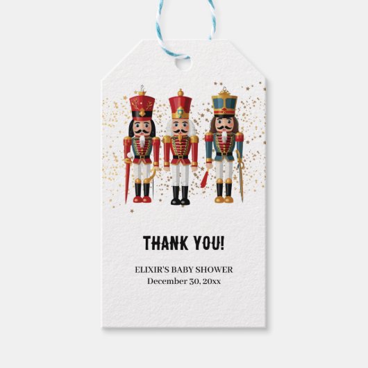 Gouden Glitter Rood & Blauw Notenkraker Baby showe Cadeaulabel (Voorkant)