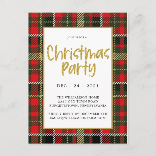Gouden Glitter Rood en Groen Geplakt Kerstfeest Briefkaart (Voorkant)