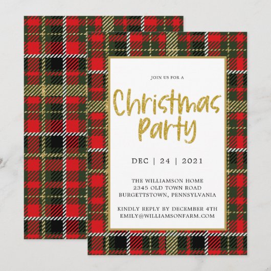 Gouden Glitter Rood en Groen Geplakt Kerstfeest Kaart (Voorkant / Achterkant)