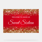 Gouden Glitter Rood Zoet Zestien Acryl Bord (Voorkant)