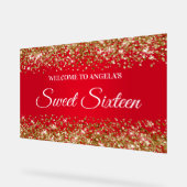 Gouden Glitter Rood Zoet Zestien Acryl Bord (Hoek)