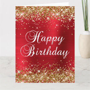 Gouden Glitter Roos Rood Folie Groot Gelukkig Verj Kaart