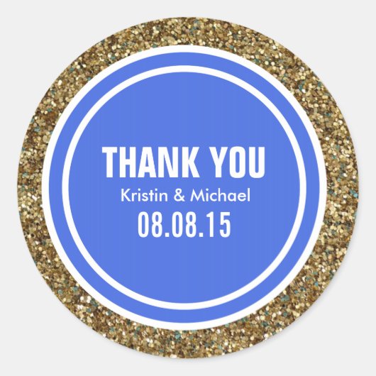 Gouden Glitter Royal Blue Custom dank u label (Voorkant)