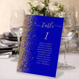 Gouden Glitter Royal Blue Trouwtafel Nummer Reclamebord Met Voetstuk