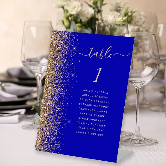 Gouden Glitter Royal Blue Trouwtafel Nummer Reclamebord Met Voetstuk