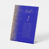 Gouden Glitter Royal Blue Trouwtafel Nummer Reclamebord Met Voetstuk (Voorkant)