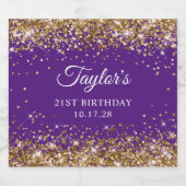Gouden Glitter Royal Paarse 21e Verjaardag Bier Etiket (Enkel label)