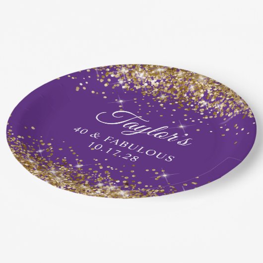 Gouden Glitter Royal Paarse 40 & Fabulous Papieren Bordje (Gekanteld)