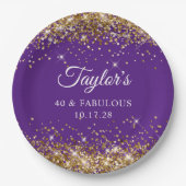 Gouden Glitter Royal Paarse 40 & Fabulous Papieren Bordje (Voorkant)