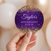 Gouden Glitter Royal Paarse 40e Verjaardag Ronde Sticker