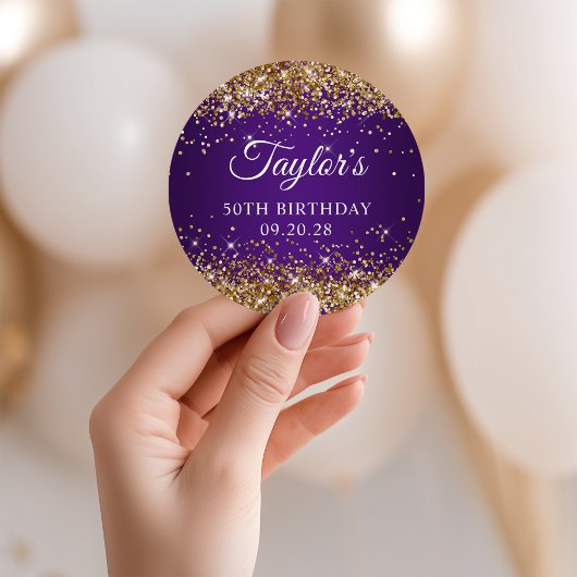 Gouden Glitter Royal Paarse 40e Verjaardag Ronde Sticker