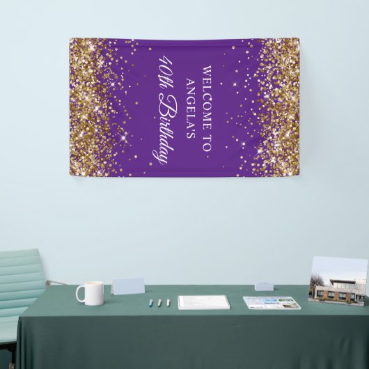 Gouden Glitter Royal Paarse 40e Verjaardag Vertica Spandoek (Beurs)