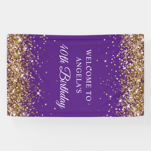 Gouden Glitter Royal Paarse 40e Verjaardag Vertica Spandoek (Horizontaal)