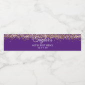 Gouden Glitter Royal Paarse 40e Verjaardag Waterfles Etiket (Enkel label)