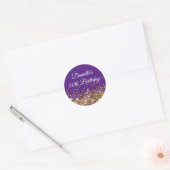 Gouden Glitter Royal Paarse 50e Verjaardag Ronde Sticker (Envelop)