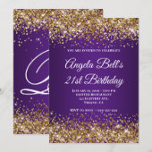 Gouden Glitter Royal Paarse Monogram 21e Verjaarda Kaart (Voorkant / Achterkant)