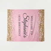 Gouden Glitter Roze 18e Verjaardagsfeestje Welkom Wandkleed (Voorkant (horizontaal))