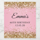 Gouden Glitter Roze 60e Verjaardag Wijn Etiket (Enkel label)