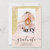 Gouden Glitter roze afstuderen foto afstuderen Kaart (Voorkant)