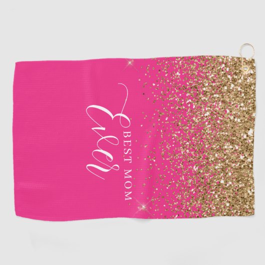 Gouden Glitter Roze Beste Mam Ooit Golfhanddoek (Horizontaal)
