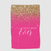 Gouden Glitter Roze Beste Mam Ooit Golfhanddoek (Voorkant)