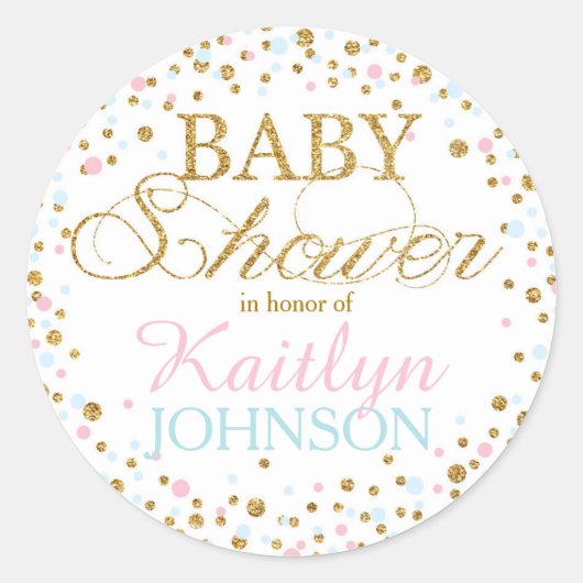 Gouden Glitter Roze Blauw Twins Baby shower Label (Voorkant)