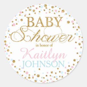 Gouden Glitter Roze Blauw Twins Baby shower Label