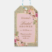 Gouden glitter roze bloem bruiloft feest bedankt cadeaulabel (Voorkant)