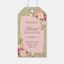 Gouden Glitter Roze Bloem Bruiloft Feest Bedankt Cadeaulabel