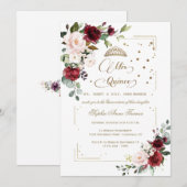 Gouden glitter Roze Bloem Mis Quince Quinceañera Kaart (Voorkant / Achterkant)