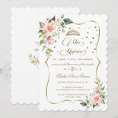 Gouden glitter Roze bloem Mis Quince Quinceañera  Kaart (Voorkant / Achterkant)