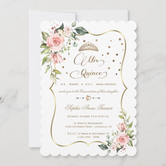 Gouden glitter Roze bloem Mis Quince Quinceañera  Kaart (Voorkant)