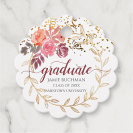 Gouden Glitter Roze Bloemen Afstuderen Gift Bedankjes Labels