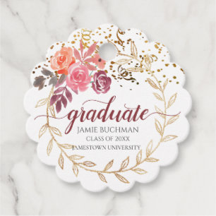 Gouden Glitter Roze Bloemen Afstuderen Gift Bedankjes Labels