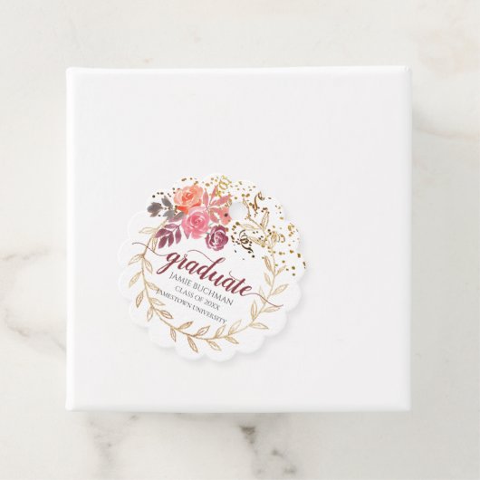 Gouden Glitter Roze Bloemen Afstuderen Gift Bedankjes Labels (In situ)