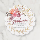 Gouden Glitter Roze Bloemen Afstuderen Gift Bedankjes Labels (Achterkant)