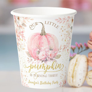 Gouden Glitter Roze Bloemen Meisje Pompoen 3e Verj Papieren Bekers