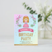 Gouden Glitter Roze Bloemen Prinses Verjaardagsfee Uitnodiging Briefkaart (Staand voorkant)