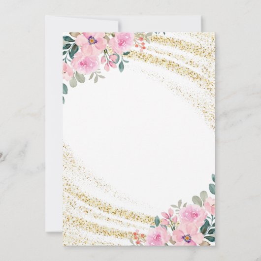 Gouden Glitter Roze Bloemen Zoet Zestien 16 Verjaa Kaart (Achterkant)