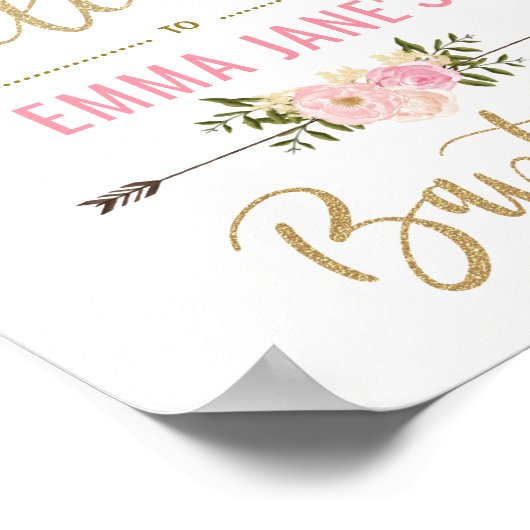 Gouden glitter roze bloemendoop welkomstbord poster (Hoek)