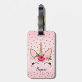 Gouden glitter & roze bloemeneenhoorn trendy Schat Bagagelabel (Achterkant verticaal)