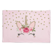 Gouden Glitter & Roze Bloemige Eenhoorn Trendy Kussensloop (Achterkant)