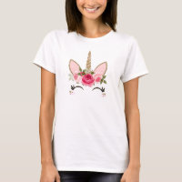 Gouden Glitter & Roze Bloemige Eenhoorn Trendy