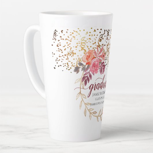 Gouden Glitter Roze Blush Marsala Bloemen Afstuder Latte Mok (Linkerhoek)