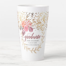 Gouden Glitter Roze Blush Marsala Bloemen Afstuder Latte Mok