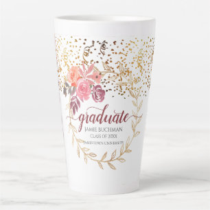 Gouden Glitter Roze Blush Marsala Bloemen Afstuder Latte Mok