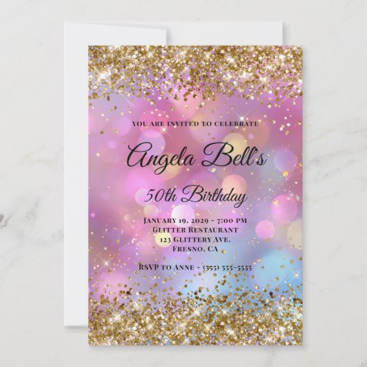 Gouden Glitter Roze Bokeh Kaart (Voorkant)